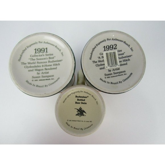 Anheuser Busch Budweiser Holiday Christmas Beer Steins Clydesdales Lot of 3 - Picture 2 of 6